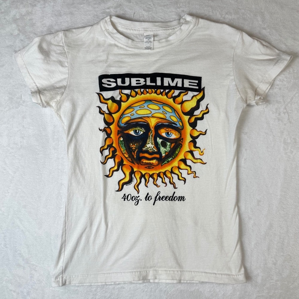 Sublime 40oz to Freedom Sun Graphic T-Shirt White Tultex Small Band Tee